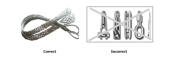 Correct connection between new wire rope and messenger rope